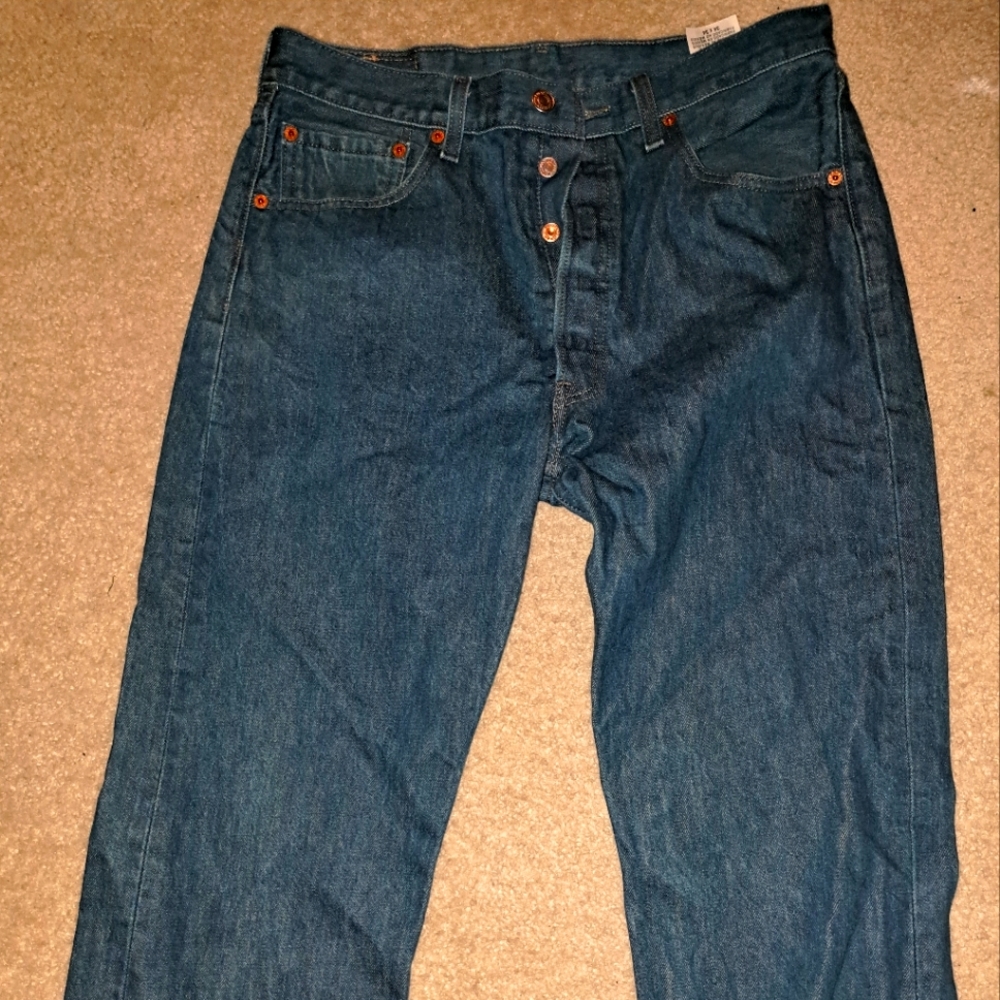 Mens 501 Levi Jeans, Like New, 34W x 34L, Blue  and Green colored Jeans.